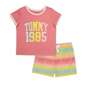 Tommy Hilfiger Toddler Girl's Two-piece Pajama Set Pink/Yellow/Blue, 2T NWT